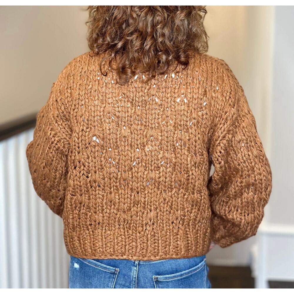 Callahan Knitwear Brown Chunky Knit Open Front Cardigan Sweater Size Small - Picture 3 of 11